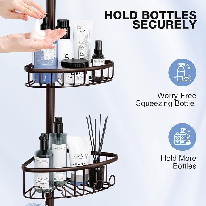 Corner Shower Caddy Tension Pole: Stainless Steel Rustproof 4-Tier Shower - Image 5