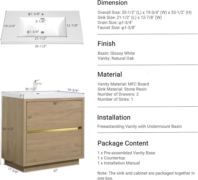 36" Freestanding Bathroom Vanity - Image 2