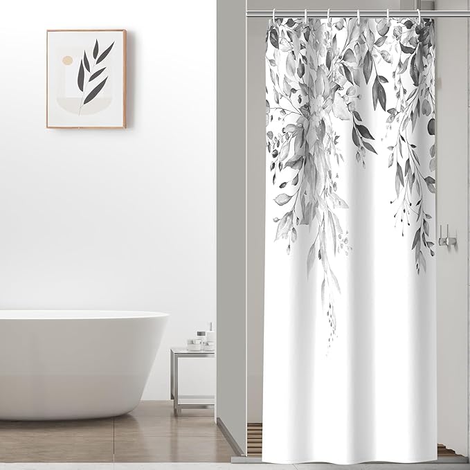 Colorful Star Grey Eucalyptus Waterproof Shower Curtain Set by Colorful+Star