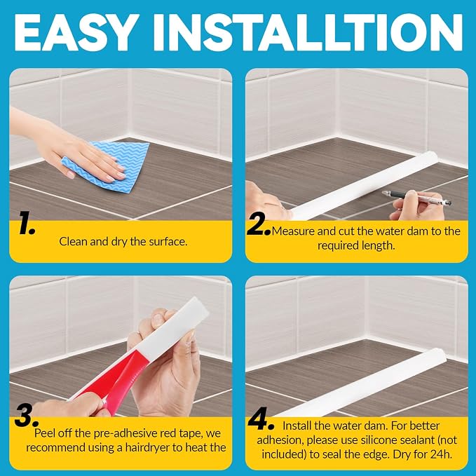 98'' Collapsible Shower Threshold Water Dam Shower Barrier Keeps Water Inside - Image 9