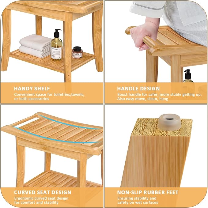 Zhuoyue Bamboo Spa Bath Shower Stool & Bench - Image 3
