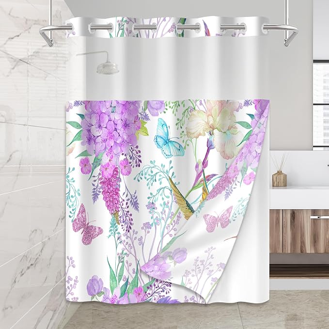 No Hook Shower Curtain with Snap in Liner by Mightree