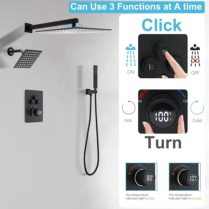 Digital Display Dual Head Shower system Rain Shower System Shower Wall Mount 10 - Image 7