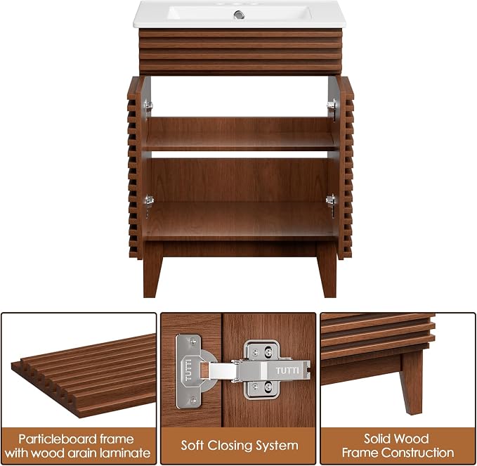 ROOMTEC 24" Walnut Modern Freestanding Bathroom Vanity Sink - Image 7
