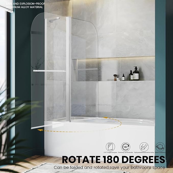 Bathroom Shower Glass Door, Tub Shower Glass Door 43”*58” Screen Panel Tempered - Image 5