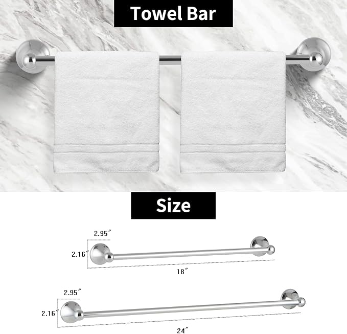 Chrome 5 Piece Bathroom Accessories Set Towel Rack Set Adjustable Expandable - Image 4