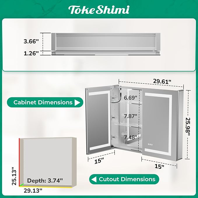 TokeShimi 30x26 Recessed Medicine Cabinet - Image 2