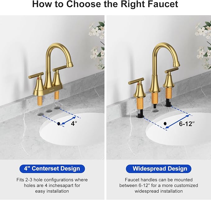 Bathroom Faucets for Sink 3 Hole, Hurran Brushed Gold Bathroom Sink Faucet - Image 9