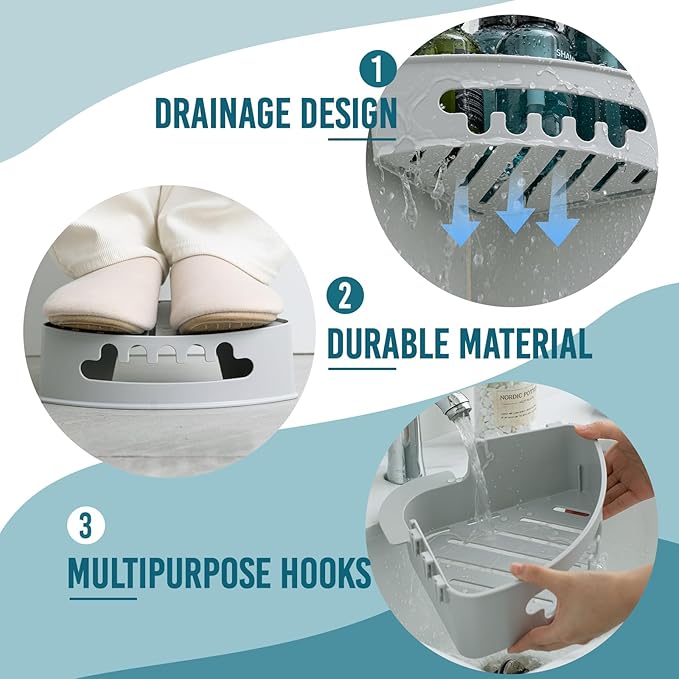 TAILI Suction Corner Shower Caddy, Bathroom Shower Shelf Storage Basket Wall - Image 4
