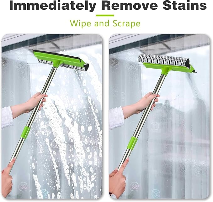 2-in-1 Window Squeegee with 30"-59" Stainless Steel Adjustable Handle - Image 4