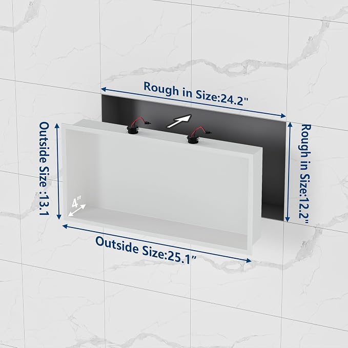 Neodrain Shower Niche with Non-dimmable LED Downlight, 24X12Inch White - Image 2
