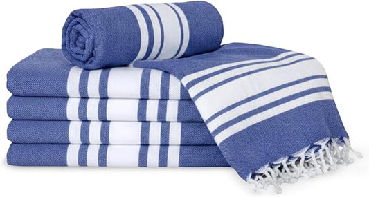 Turkish Cotton Beach Towel Pack of 6 & 1 Boho Tote Bag by Occosa-LuxuryHammamTowels