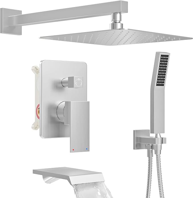Shower System with Tub Spout, All Metal Tub Shower Faucet Set with 12-Inch Rain by HOMGOO