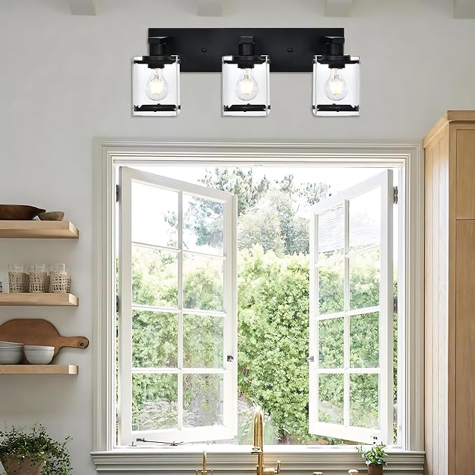 3-Light Black Bathroom Light Fixture Over Mirror, Vanity Wall Lighting - Image 3