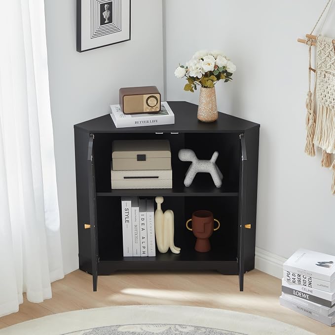 AVZEAR Modern Corner Cabinet, Mid Century Curved Corner Storage Shelf - Image 6
