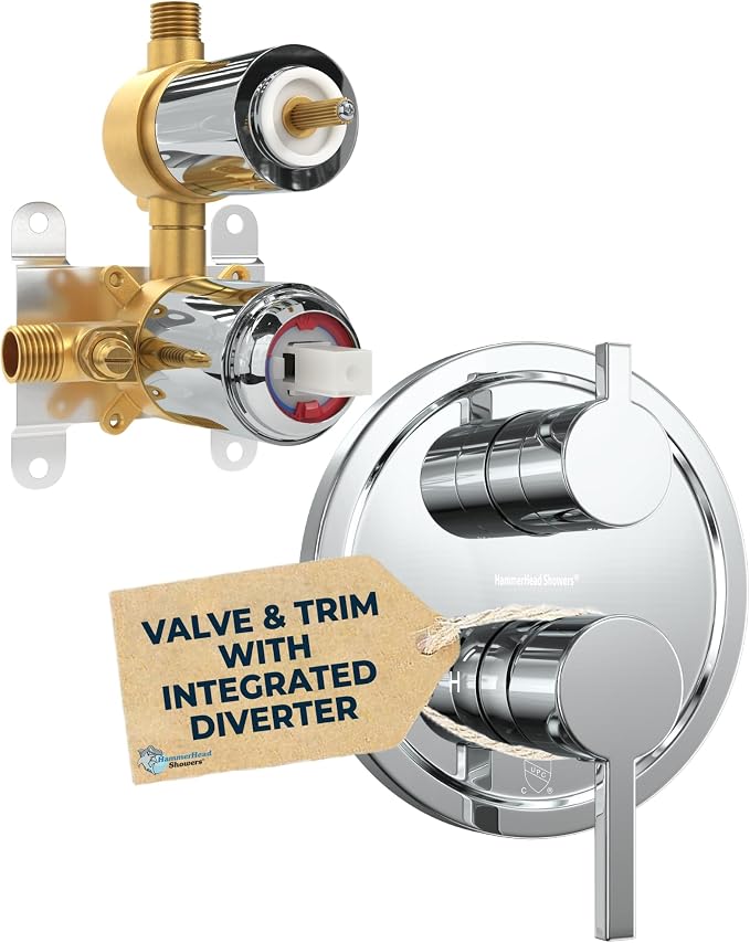 HammerHead Showers Solid Metal Shower Valve and Trim Kit, Two-Handle Volume and by HammerHeadShowers