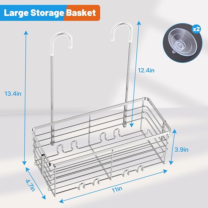YUOROS Shower Caddy Hanging, Over the Door Shower Organizer Rack 304 Stainless - Image 6
