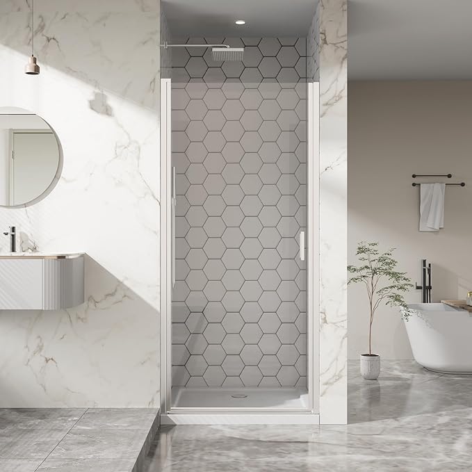 34” x 72” Pivot Shower Door, 1/4 inch Thick Tempered Glass Pivot Swing Shower by Bathenum