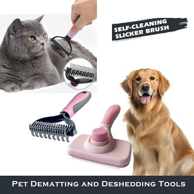 2PCS pet hair removal comb & Dog Brushes & cat brushes & Pet Grooming Rake & - Image 4