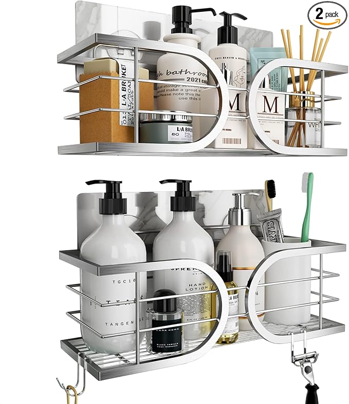 Shower Caddy No Drill Wall Mounted 304 Stainless Steel Durable Large Capacity by Adurei