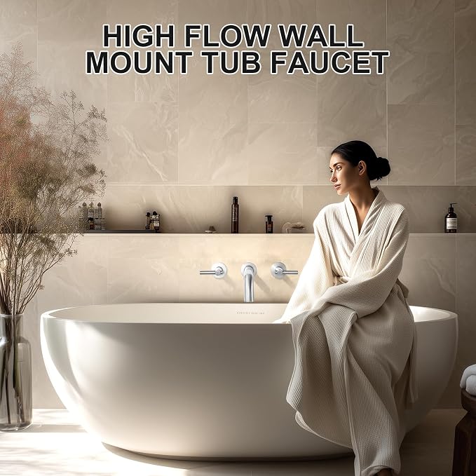 ALEASHA Wall Mount Tub Filler Tub Faucet High Flow Bathtub Faucets Two Handles - Image 7