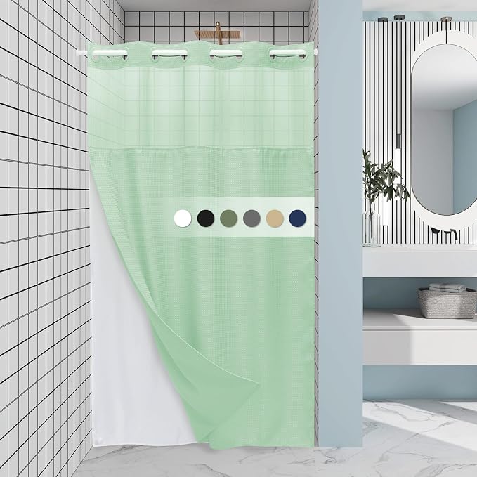 Mint Green Stall No Hook Shower Curtain by EUTXL