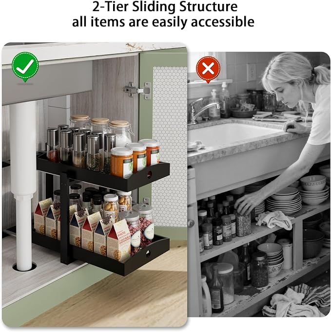 Bamboo Wood Under Sink Organizer 1 Pack, Pull Out Cabinet Organizer 2 Tier - Image 6