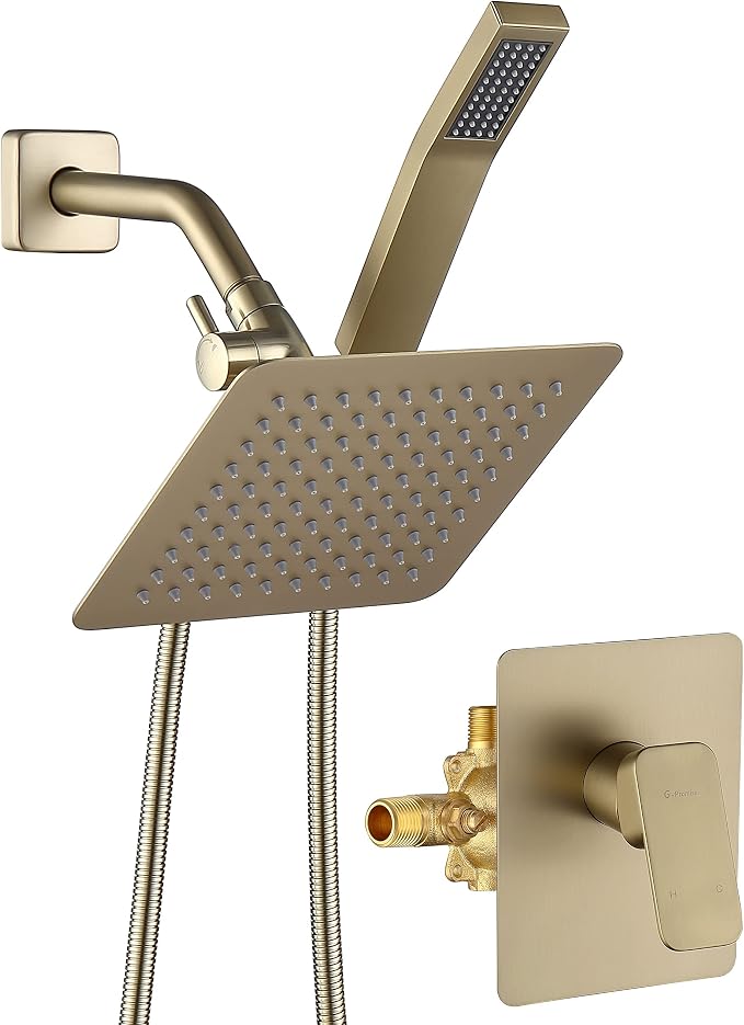 All Metal Shower Faucet Set, Dual Square Shower Head System by G-Promise
