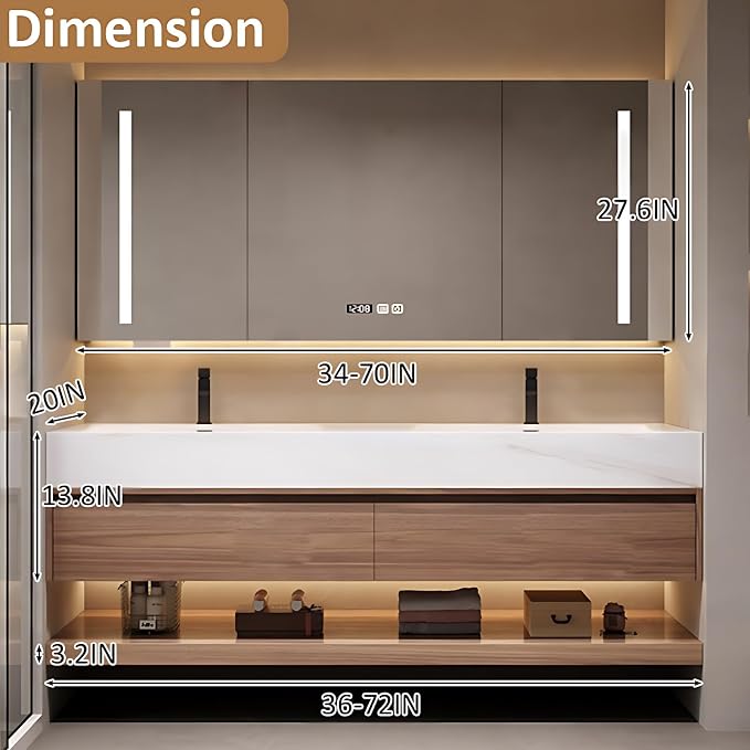 Luxury Bathroom Vanities, Defogging LED Lighted Mirror, Bathroom Cabinet - Image 2