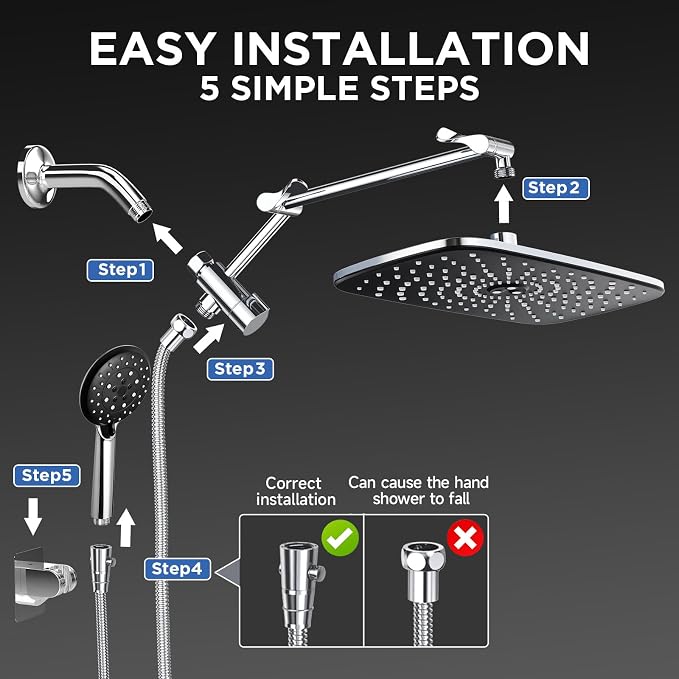 Veken Wide High Pressure Rain Shower Head - Image 8