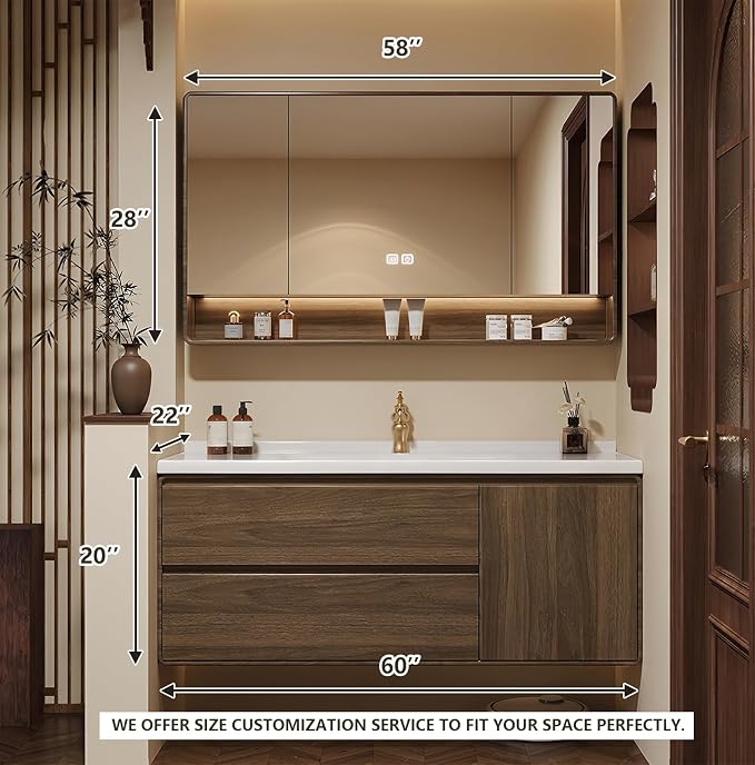 Floating Bathroom Vanity, Solid Wood Bathroom Cabinet, Faucet and Drain Pipes - Image 2