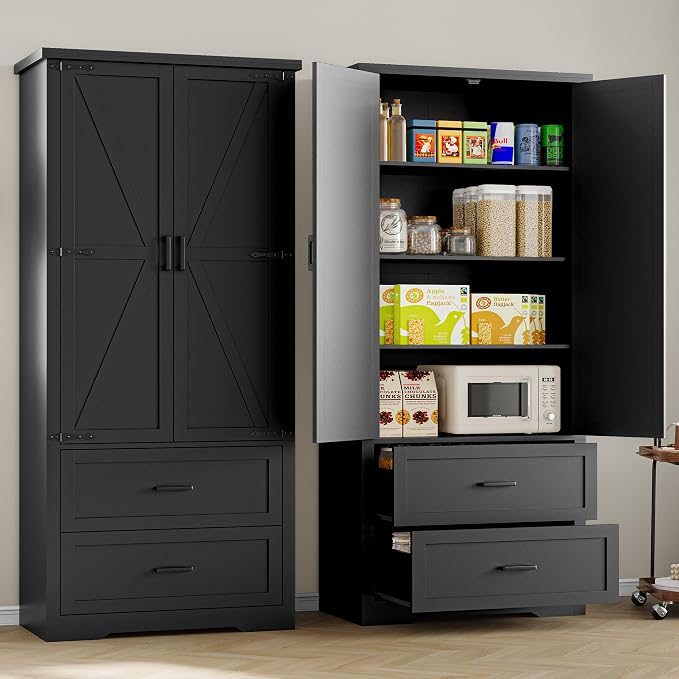 Pantry Organizers and Storage Cabinet, 71” Barn Door White Kitchen Cabinet - Image 4