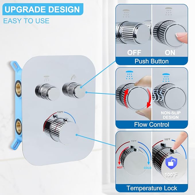 Thermostatic Shower System 16 Inch Ceiling Mount Brushed Chrome Shower System - Image 3
