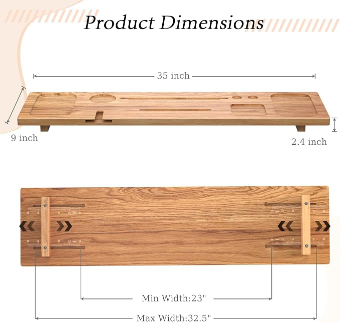 Bathtub Tray for Freestanding Bath, Solid Pine Wood Bath Tray for Tub, Bath - Image 3