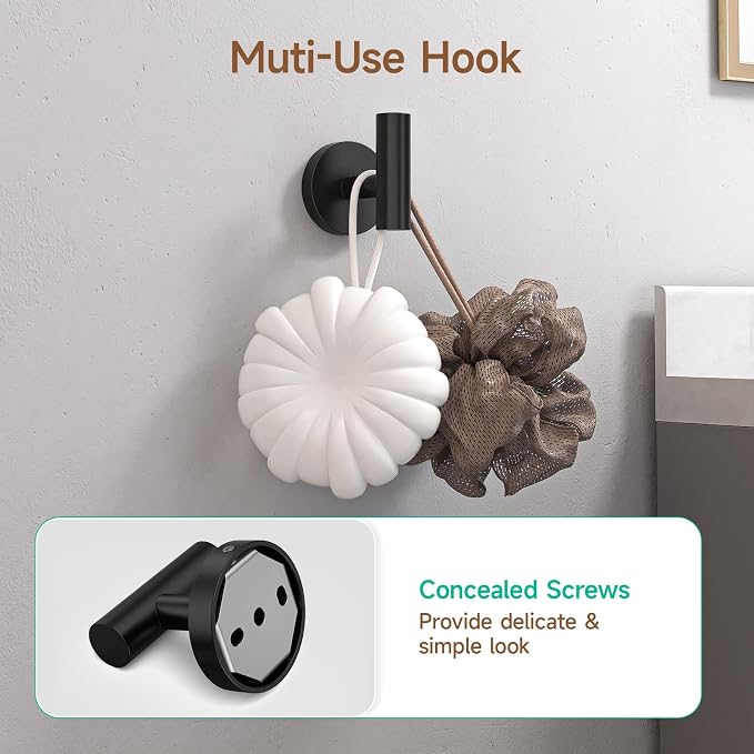 USHOWER Matte Black Bathroom Hardware Set, Modern 18-Inch Towel Bar Set Wall - Image 8