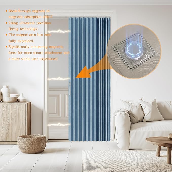 Accordian Door Curtain, 100% Blackout Folding Magnetic Doorway Curtains - Image 2