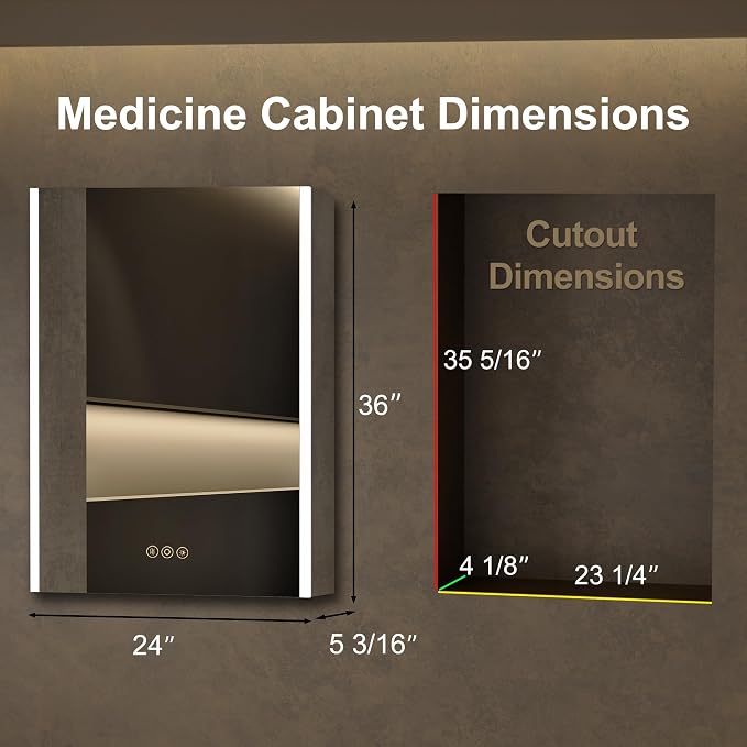 Medicine Cabinet with LED Lights and Mirror, 24 x 36 Inch Surface or Recessed - Image 2