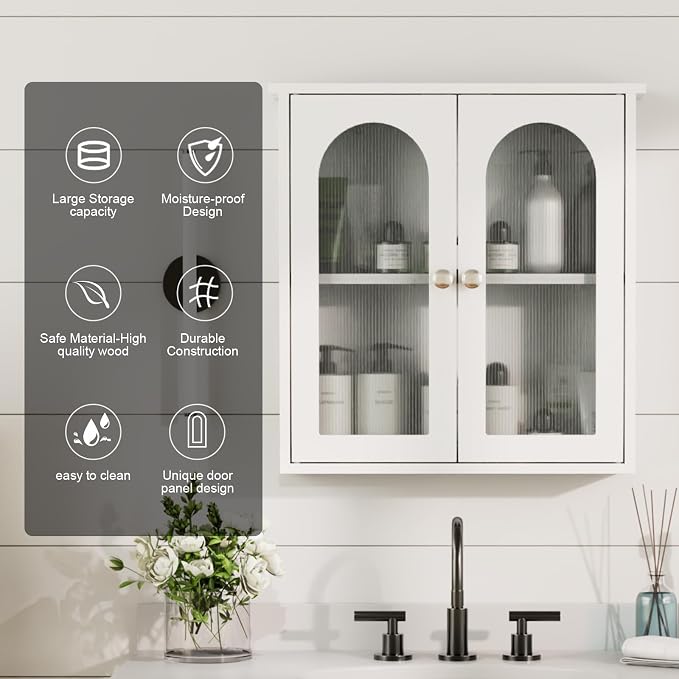 White Bathroom Wall Cabinet, Bathroom Cabinet Wall Mounted - Image 3