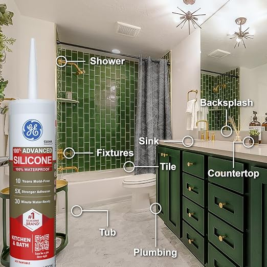 GE Advanced Silicone Caulk for Kitchen & Bathroom, 10 fl oz Cartridge, 12 Pack - Image 5