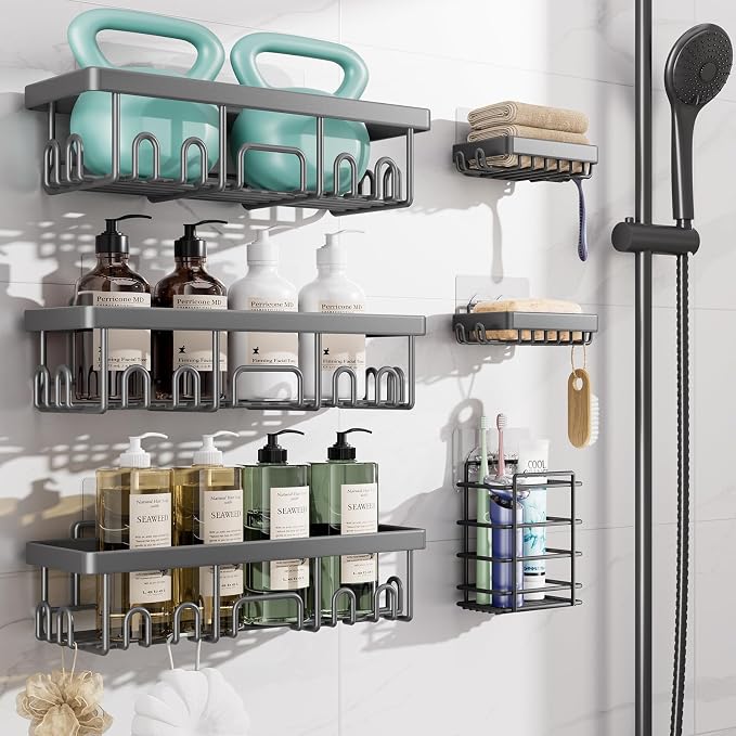 Veken Rustproof & Waterproof Shower Caddy 6-Pack, No Drilling Adhesive Shelves by Veken