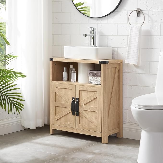 Bathroom Floor Cabinet, Adjustable Shelf, Barn Doors, Farmhouse Bathroom by Minifeel