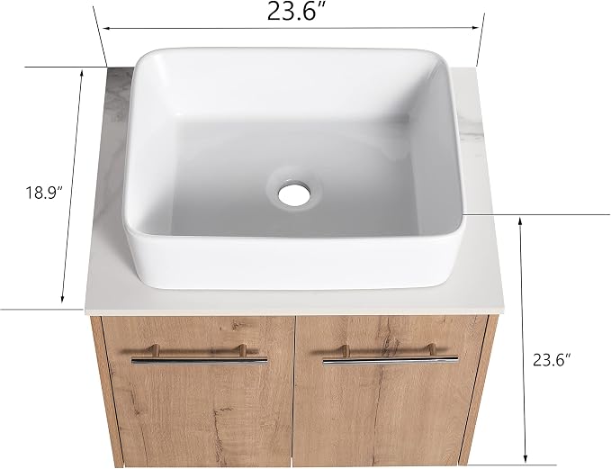 24 Inch Bathroom Vanity with Sink, Modern Wall Mount Floating Bathroom Vanity - Image 2