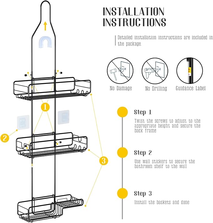 Shower Caddy Hanging Bathroom Organizer: Over Head Adjustable Rack - Image 6