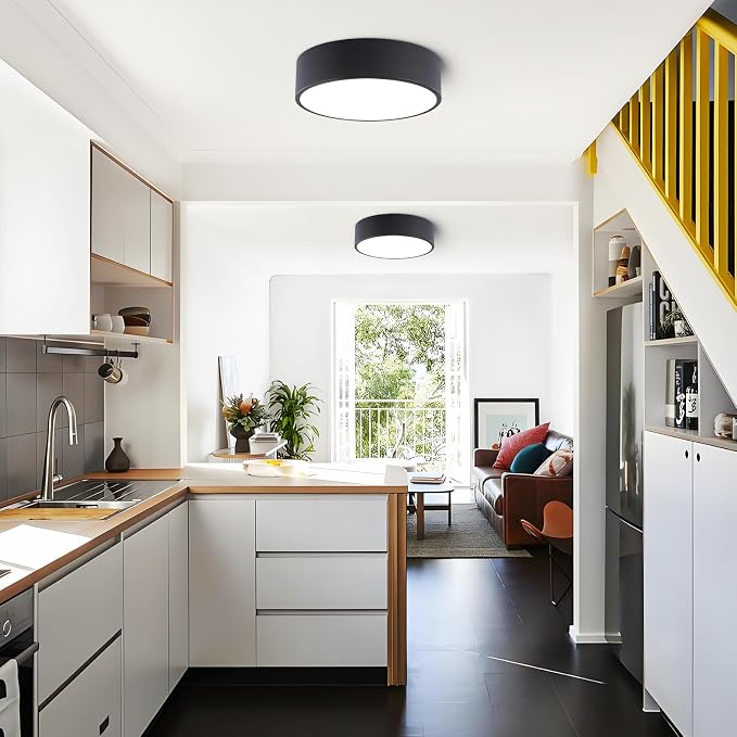Dimmable Modern Flush Mount Ceiling Light Fixture, Matte Black Round LED Lights - Image 2