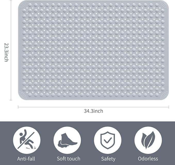 Yolife Extra Large Shower Mat, 34.3" L x 23.3" W TPE Anti Slip Stand Up Shower - Image 2