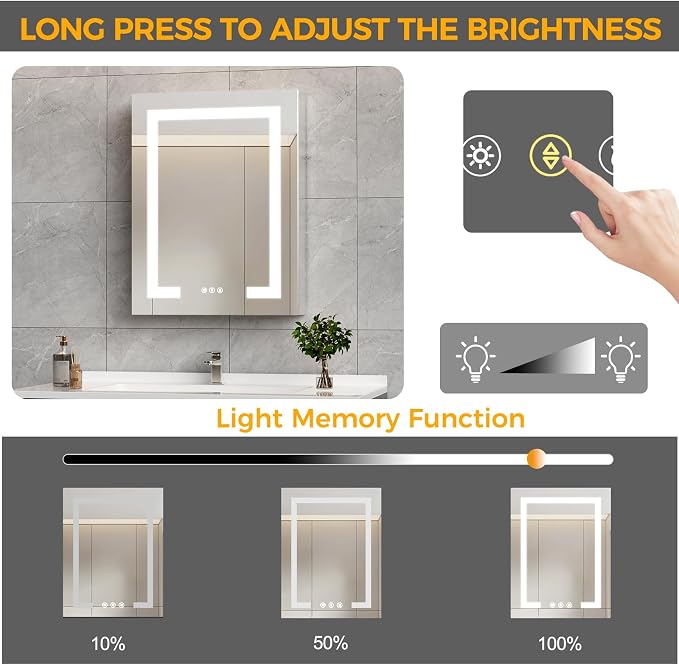 New LED Bathroom Mirror 16 * 24 Stepless Dimmable Wall Mirrors - Image 2