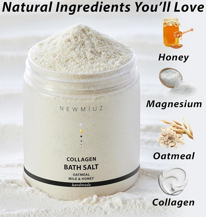 Collagen Bath Salt Soak Moisturize Soften Skin Magnesium Coconut Oatmeal Honey - Image 3