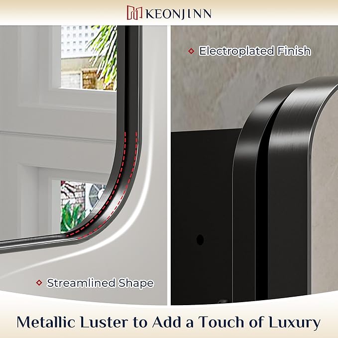 Keonjinn 20 x 32 Inch Black Mirrored Medicine Cabinet, Recessed Medicine - Image 5