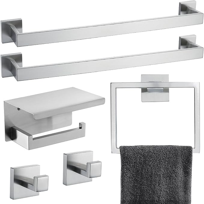 Brushed Nickel Bathroom Towel Bar Set Bathroom Accessories Hardware Set by TNOMS