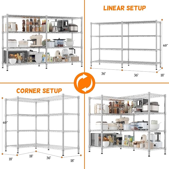 Homdox Heavy Duty Storage Shelves, 4 Tier Wire Shelving Unit, Adjustable Metal - Image 3